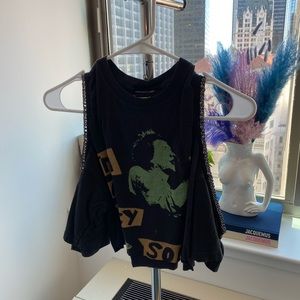 LF vintage shoulder cut out crop top